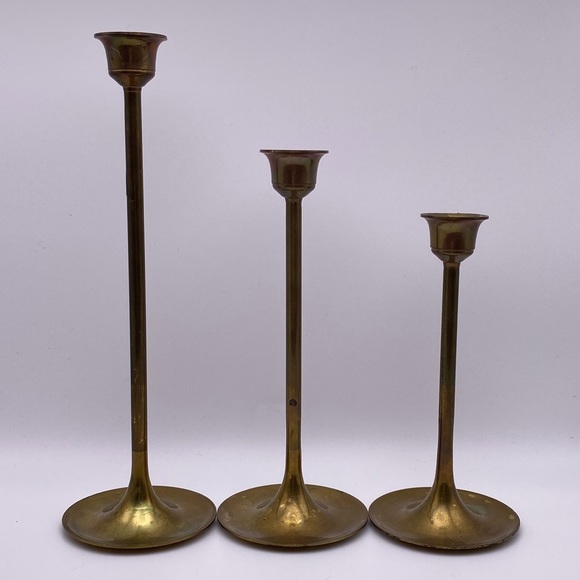 Vintage Brass Graduated Candleholder Set (3)